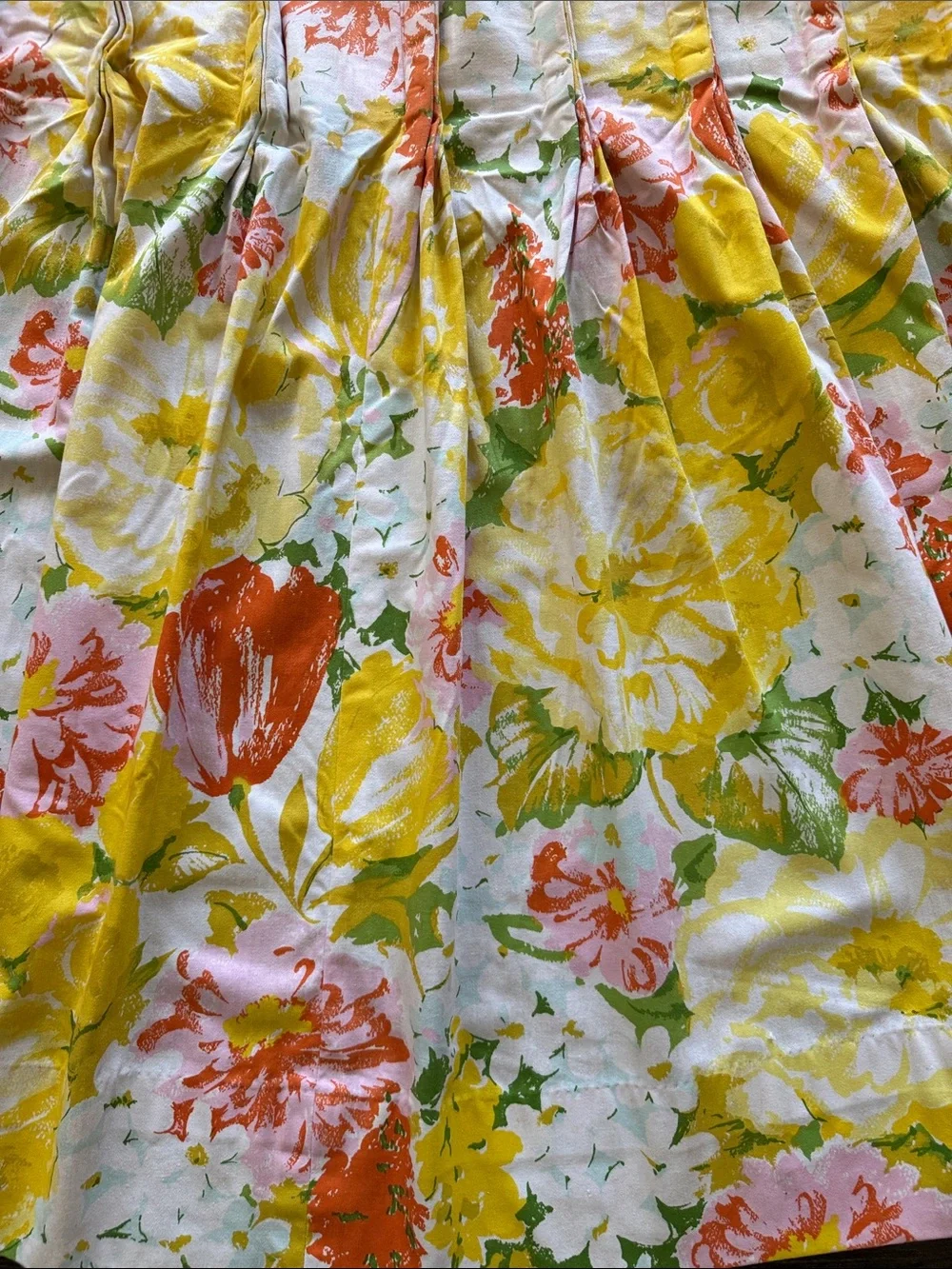 Mid Century Cohama Floral Pleated Curtain Panels Camellia Yellow, Orange, Green